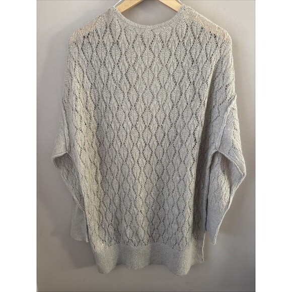 FREE PEOPLE Say Hello Oversized Sweater Small Taupe V-Neck Tunic Knit Wool Blend - Picture 8 of 8